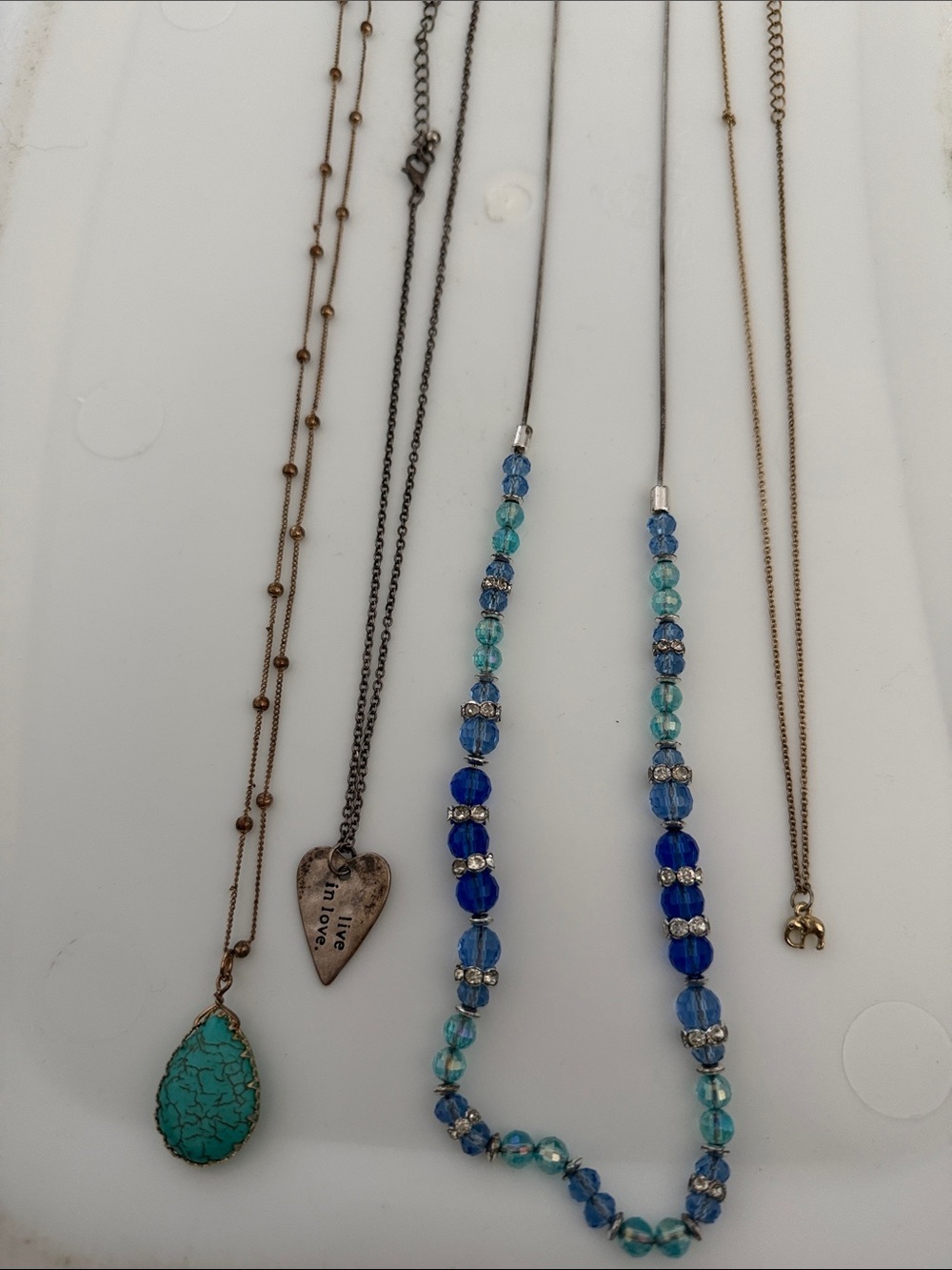 Blue Beaded Necklace and Turquoise Pendant Layering bundle